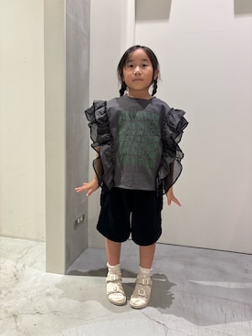 「CIAOPANIC TYPY（チャオパニックティピー）の【KIDS】ドッキングチュールフリルメッセージロゴTEE（Tシャツ/カットソー、グレー系）」を使った、Sasakiさん（メンズ・180cm）の夏コーディネート