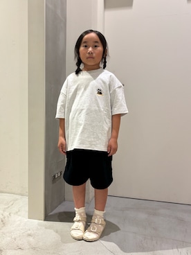 「CIAOPANIC TYPY（チャオパニックティピー）の【KIDS】犬アソートTEE（Tシャツ/カットソー、グレー系）」を使った、Sasakiさん（キッズ・120cm）の夏コーディネート