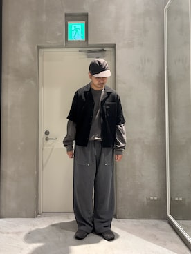 「CIAOPANIC TYPY（チャオパニックティピー）の【UNISEX】シアーオープンカラーシャツ（シャツ/ブラウス、ブラック系）」を使った、Sasakiさん（メンズ・180cm）の夏コーディネート