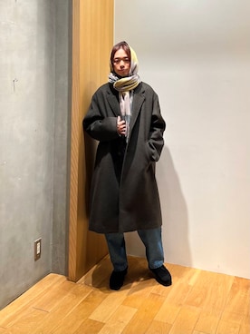 「アイテム（チェスターコート、グリーン系）」を使った、UR_SkmK.さん（メンズ・167cm）の冬コーディネート