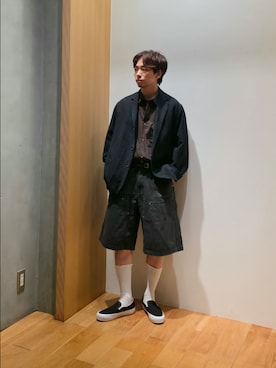 「ハーフパンツ」｜「アイテム（スリッポン）」を使った、UR_SkmK.さん（メンズ・167cm）の夏コーディネート