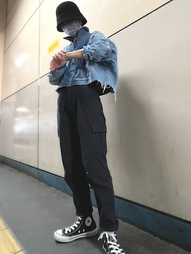 「Re:make（リメイク）のアイテム（デニムジャケット）」を使った、t u k iさん（レディース・157cm）の春コーディネート