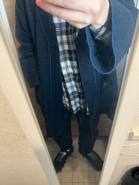 「アイテム（ノーカラーコート）」を使った、yukiさん（メンズ・170cm）の冬コーディネート