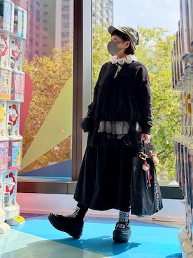 「Supreme （シュプリーム）のアイテム（キャップ）」を使った、上野放鬆さん（レディース・150cm）の冬コーディネート