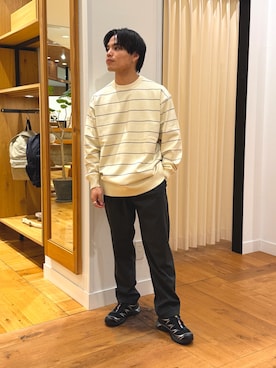 「ボーダーニット」｜「アイテム（スニーカー）」を使った、katsukiさん（メンズ・168cm）の秋コーディネート