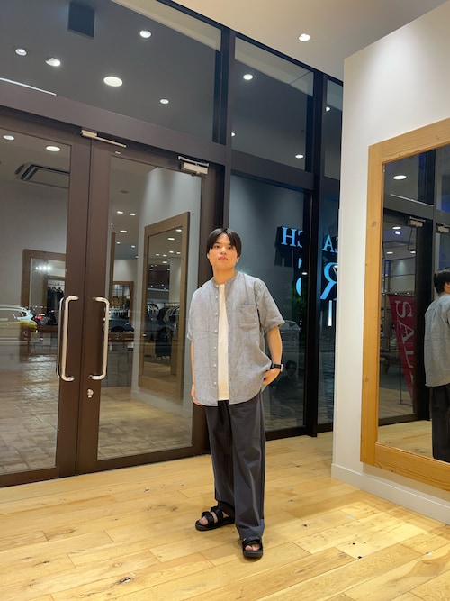『永山瑛太さん着用』シルケットリネン バンドカラーショートスリーブシャツ