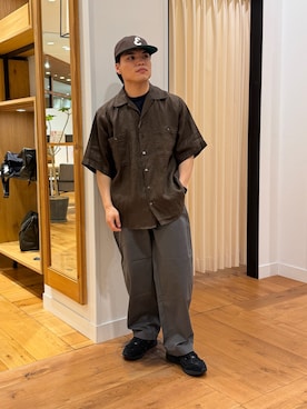 「URBAN RESEARCH DOORS（アーバンリサーチドアーズ）のFORK&SPOON　フレンチリネンオープンカラーショートスリーブシャツ（シャツ/ブラウス、ブラウン系）」を使った、katsukiさん（メンズ・168cm）の春コーディネート