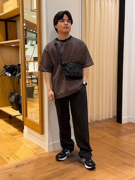 「URBAN RESEARCH DOORS（アーバンリサーチドアーズ）のプレーティングマルチボーダーTシャツ（Tシャツ/カットソー、ブラウン系）」を使った、katsukiさん（メンズ・168cm）の春コーディネート
