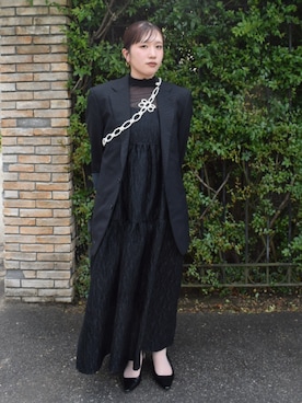 「crie conforto（クリーコンフォルト）のマトラッセワンピース（ワンピース、ブラック系）」を使った、harukaさん（レディース・157cm）の春コーディネート