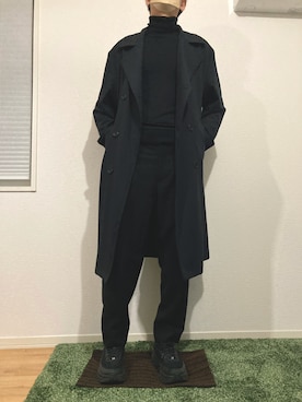 「UNIQLO（ユニクロ）のエクストラファインメリノタートルネックセーター（長袖）（ニット/セーター、ブラック系）」を使った、saya.さん（レディース・163cm）の冬コーディネート