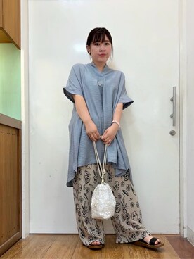 「アイテム（チュニック、グリーン系）」を使った、だいわさん（レディース・155cm）の夏コーディネート