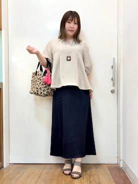 「SHOO・LA・RUE（シューラルー）のジュートランチトートバッグ（トートバッグ、ブラック系）」を使った、だいわさん（レディース・155cm）の春コーディネート