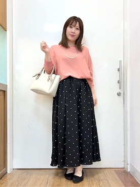 「SHOO・LA・RUE（シューラルー）の【着丈選べる/体型カバー/洗濯機可】さらさらとろん ドルマンブラウス（シャツ/ブラウス、ピンク系）」を使った、だいわさん（レディース・155cm）の春コーディネート