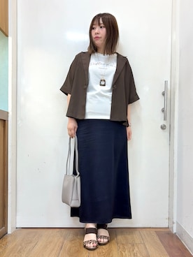 「SHOO・LA・RUE（シューラルー）の【セットアップ可/洗濯後しわになりにくい/S-LL】半袖とろみテーラードジャケット（テーラードジャケット、ブラウン系）」を使った、だいわさん（レディース・155cm）の春コーディネート