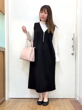 「SHOO・LA・RUE（シューラルー）の【洗濯機可/S-LL】ほどよいゆとりの もちっとやわらかリブニット（ニット/セーター、ホワイト系）」を使った、だいわさん（レディース・155cm）の冬コーディネート