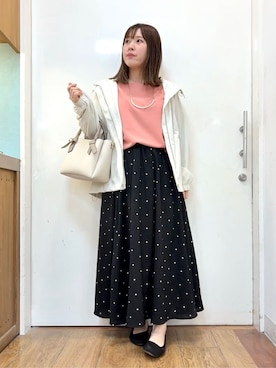 「SHOO・LA・RUE（シューラルー）の【防花粉/高レビュー】きれいもかっこいいも叶える 欲張りマウンテンパーカ（ブルゾン、ホワイト系）」を使った、だいわさん（レディース・155cm）の春コーディネート