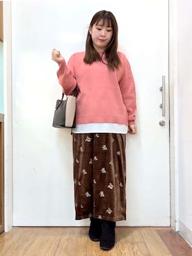 「SHOO・LA・RUE（シューラルー）の【高レビュー/洗濯機可/S-LL】さらに軽くなった スポンディッシュ裾フェイクトップス（ニット/セーター、ピンク系）」を使った、だいわさん（レディース・155cm）の冬コーディネート