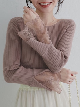 「natural couture（ナチュラルクチュール）のアイテム（ニット/セーター、ピンク系）」を使った、mocoさん（レディース・158cm）の夏コーディネート