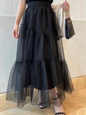 「anuans（アニュアンス）のアイテム（スカート、ブラック系）」を使った、mocoさん（レディース・158cm）の夏コーディネート