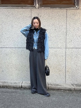 「カシミヤ」｜「アイテム（デニムジャケット）」を使った、スズキダさん（レディース・160cm）の冬コーディネート