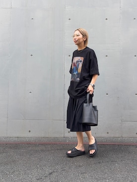 「URBAN RESEARCH（アーバンリサーチ）のI LOVE HIP HOP T-SHIRTS（Tシャツ/カットソー、ブラック系）」を使った、スズキダさん（レディース・160cm）の夏コーディネート