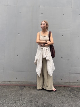 「LAATO（ラート）のknit tank top（ニット/セーター、ホワイト系）」を使った、スズキダさん（レディース・160cm）の夏コーディネート