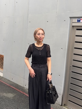 「URBAN RESEARCH（アーバンリサーチ）のストレッチレース2WAYタンクトップ（タンクトップ、ブラック系）」を使った、スズキダさん（レディース・160cm）の夏コーディネート