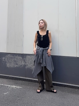 「URBAN RESEARCH（アーバンリサーチ）のベロアフリルビスチェ（その他トップス、ブラック系）」を使った、スズキダさん（レディース・160cm）の夏コーディネート