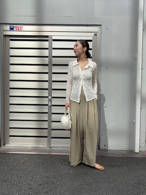 ストレッチレースシャツカラーブラウス