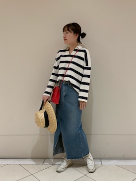 とやまさんの「STRAW RIBBON HAT」を使ったコーディネート