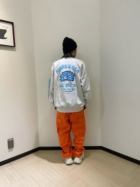 「アイテム（カーゴパンツ、オレンジ系）」を使った、nagipiiさん（レディース・163cm）の冬コーディネート