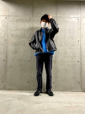 「GU（ジーユー）のアイテム（ライダースジャケット）」を使った、maron🌰さん（メンズ・169cm）の冬コーディネート