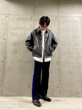 「GU（ジーユー）のアイテム（ライダースジャケット）」を使った、maron🌰さん（メンズ・169cm）の春コーディネート