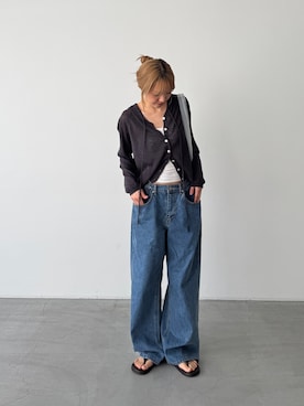 「CANAL JEAN（キャナルジーン）のdiggity　ボタンポケットデニムパンツ（デニムパンツ、ブルー系）」を使った、ANNAさん（レディース・158cm）の夏コーディネート