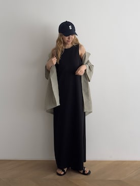 「CANAL JEAN（キャナルジーン）のbebyyou　ノースリーブロングワンピース（ワンピース、ブラック系）」を使った、ANNAさん（レディース・158cm）の夏コーディネート