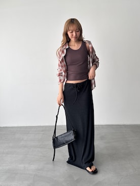 「CANAL JEAN（キャナルジーン）のEl mar　チェックオーバーシャツ（シャツ/ブラウス、オレンジ系）」を使った、ANNAさん（レディース・158cm）の夏コーディネート