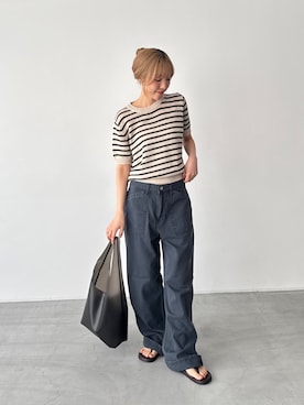 「CANAL JEAN（キャナルジーン）のPt　ラウンドヘアクリップ（バレッタ/ヘアクリップ、ベージュ系）」を使った、ANNAさん（レディース・158cm）の夏コーディネート