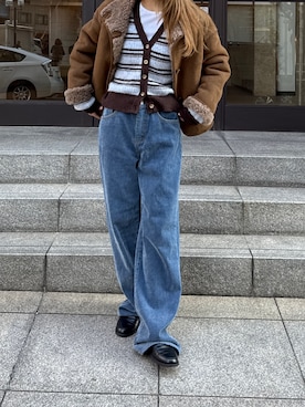 「アイテム（ムートンコート）」を使った、ANNAさん（レディース・158cm）の冬コーディネート