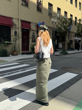 「CANAL JEAN（キャナルジーン）のHARING　ウォッシングコットンロングスカート（スカート、グリーン系）」を使った、ANNAさん（レディース・158cm）の夏コーディネート