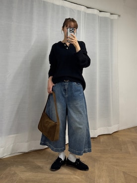 「アイテム（モカシン/デッキシューズ）」を使った、ANNAさん（レディース・158cm）の秋コーディネート