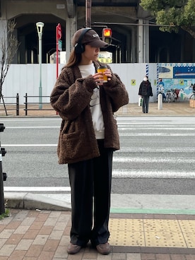 「CANAL JEAN（キャナルジーン）のアイテム（ムートンコート）」を使った、ANNAさん（レディース・158cm）の冬コーディネート