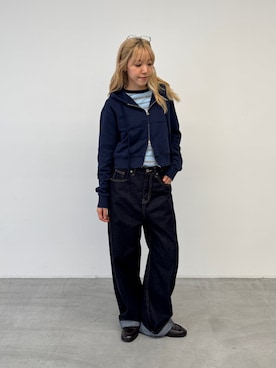 「CANAL JEAN（キャナルジーン）のHARING　裏毛コンパクトパーカー（パーカー、ブルー系）」を使った、ANNAさん（レディース・158cm）の秋コーディネート