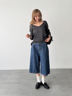 「CANAL JEAN（キャナルジーン）のEl mar　2WAYリネン混ニット（ニット/セーター、グレー系）」を使った、ANNAさん（レディース・158cm）の夏コーディネート