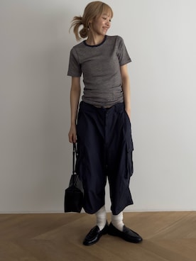 「CANAL JEAN（キャナルジーン）のchoice_cnl　ナイロンワークハーフパンツ（その他パンツ、ブルー系）」を使った、ANNAさん（レディース・158cm）の夏コーディネート