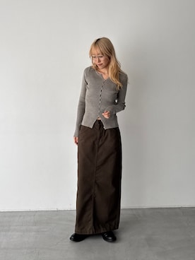 「CANAL JEAN（キャナルジーン）のHARING　ツイルロングスカート（スカート、ブラウン系）」を使った、ANNAさん（レディース・158cm）の秋コーディネート