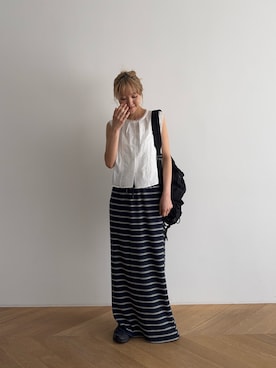「CANAL JEAN（キャナルジーン）のHARING　コットンレースノースリブラウス（シャツ/ブラウス、ホワイト系）」を使った、ANNAさん（レディース・158cm）の夏コーディネート