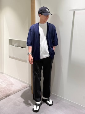 「GLOBAL WORK（グローバルワーク）のスゴラクストレッチリラックスパンツ/601340（その他パンツ、グレー系）」を使った、きむさん（メンズ・168cm）の夏コーディネート