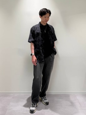 「GLOBAL WORK（グローバルワーク）のカイテキサマーシャツ/柄/638150（シャツ/ブラウス、ブラック系）」を使った、きむさん（メンズ・168cm）の夏コーディネート