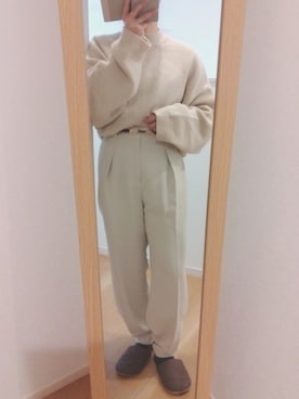 「select MOCA by son（セレクトモカバイソン）のシンプルオーバーサイズニット（ニット/セーター）」を使った、mさん（レディース・150cm）の冬コーディネート