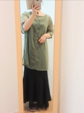 「select MOCA by son（セレクトモカバイソン）の【定番】オーバーシア―トップス（シャツ/ブラウス）」を使った、mさん（レディース・150cm）の夏コーディネート